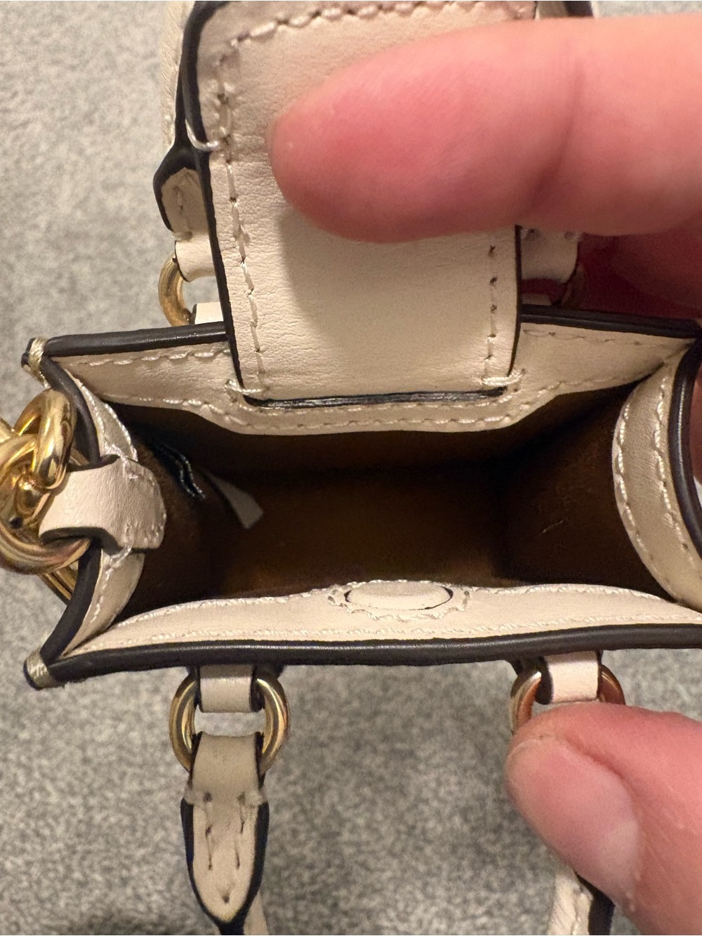 COACH Signature Mini Tote Bag Charm Tan and Cream - Picture 4 of 7